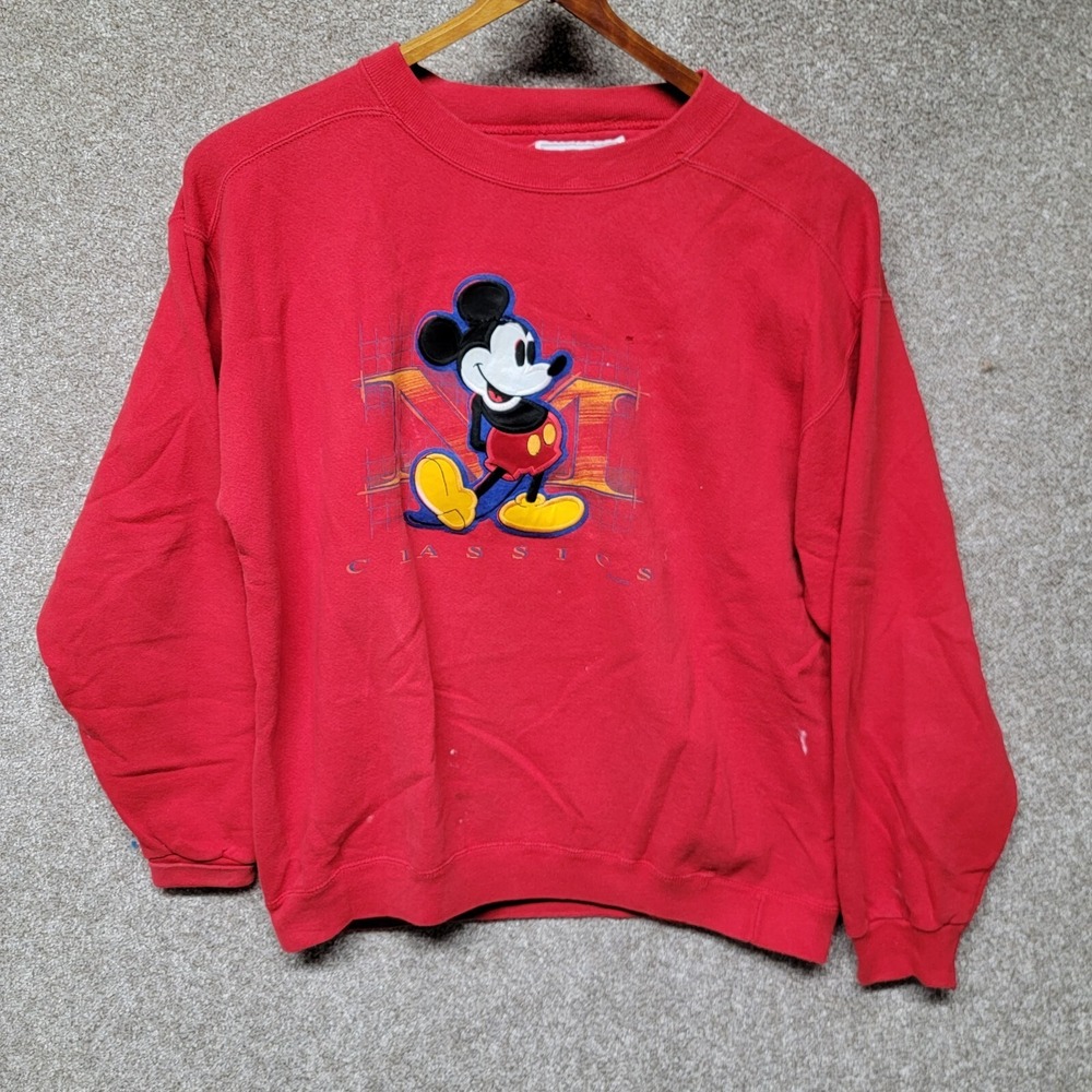 Genius Crewneck Sweatshirt Men's Size L Red Vtg 90s Mickey Mouse Made in USA